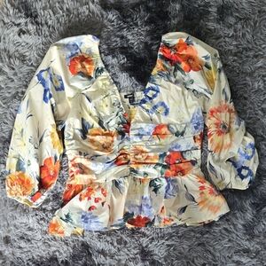 Express Orange and Blue Ruched Peplum Blouse